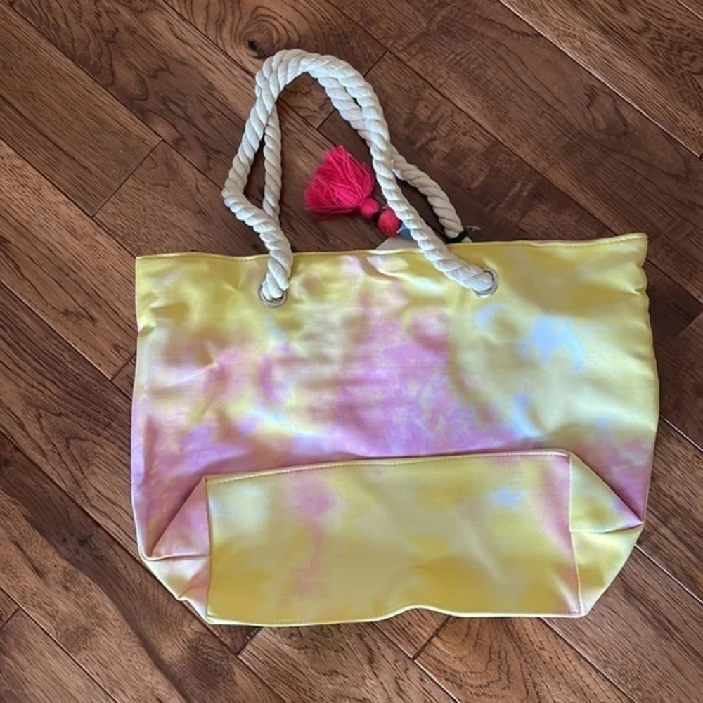 Pink/ Yellow Tie-Dye Shoulder Bag With Zippered Top